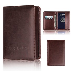 IUDWCG 1 x PU Leather Passport Holder, Unisex Passport Cover Passport Holder for Privacy and Security, Travel Passport Holder for ID Card, Credit Card, brown