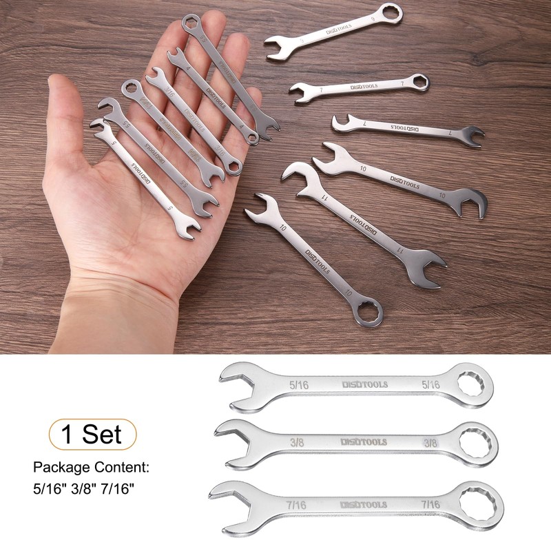 sourcing map Thin Combination Wrench Set 5/16" 3/8" 7/16" 30Cr13