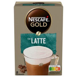 NESCAFÉ Gold type latte, drink powder made from soluble bean coffee, serving strong taste and intense aroma, caffeinated, pack of 4 (4 x 8 drink powder sticks of 18 g)