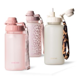 MAMEIDO Children's Water Bottle 500 ml with Straw & Tritan Carry Strap, Leak-Proof Water Bottle, BPA-Free Bottle for Boys and Girls (Flamingo Pink, 0.5 L)