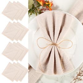 Pack of 12 Beige Fabric Napkins with Closure Edge, 42 x 42 cm Linen Napkins, Cotton Napkins, Fabric Table Napkins Fabric with 10 m Cord for Family Parties, Weddings, Birthdays