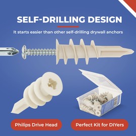 Toofix Self Drilling Drywall Plastic Anchors with Screws Kit (20 Pack)