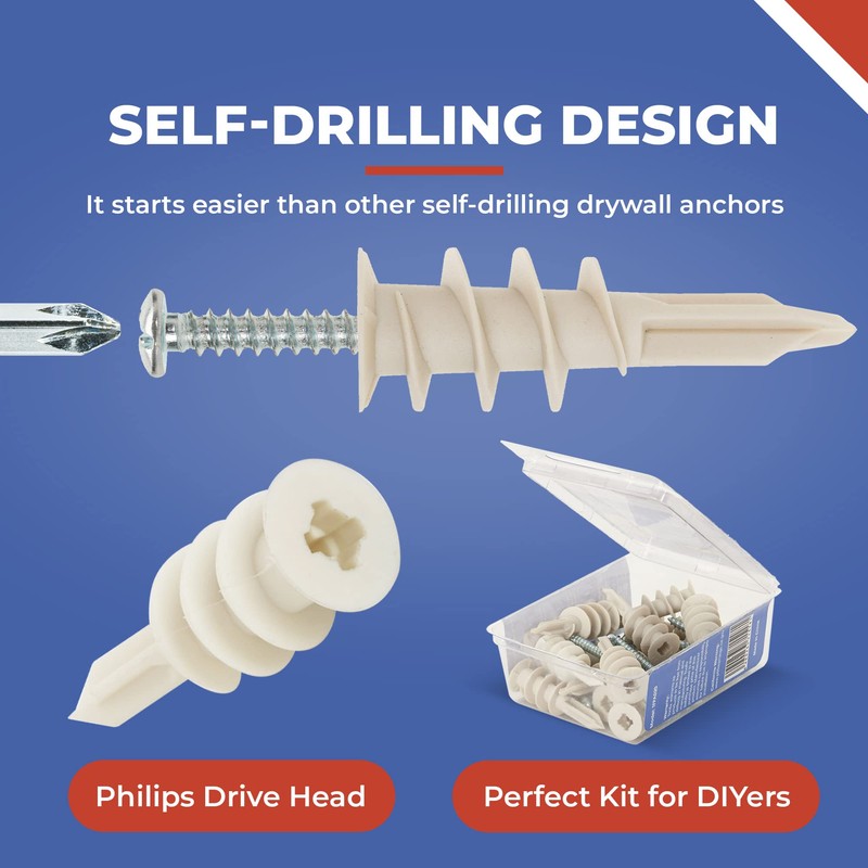 Toofix Self Drilling Drywall Plastic Anchors with Screws Kit (20