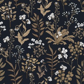 Decoroom Dark Floral Peel and Stick Wallpaper Boho, Removable Black Vintage Leaf Flowers Wall Paper for Bedroom Walls, Self Adhesive Contact Paper for Home Decoration Vinyl Film 17.7 in X 118 in