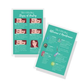Boutique Marketing LLC Eyebrow Microblading Healing & Aftercare Instructions Postcards | Package of 30 | Double Sided Size 4 x 6 inches Postcard | Green with Colorful Icons Design
