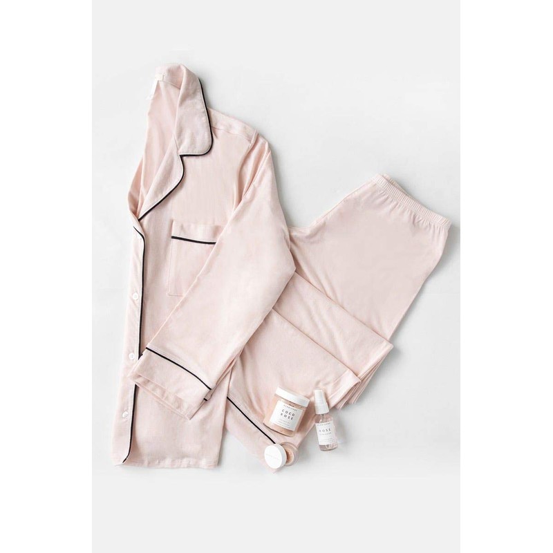 Eberjey Gisele Long PJ Set, Sorbet Pink/Black, Small