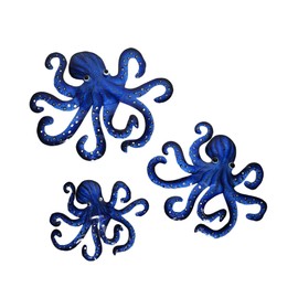 WorldBazzar HUGE BEAUTIFUL UNIQUE SEA OCEAN SET OF 3 OCTOPUS FAMILY METAL TROPICAL COASTAL NAUTICAL ISLAND WALL ART