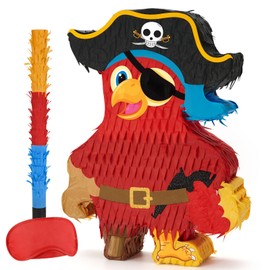 Wernnsai Pirate Piñata - Pirate Parrot Piñata with Blindfold and Bat for Boys' Birthday Party Adventure Theme Decorations