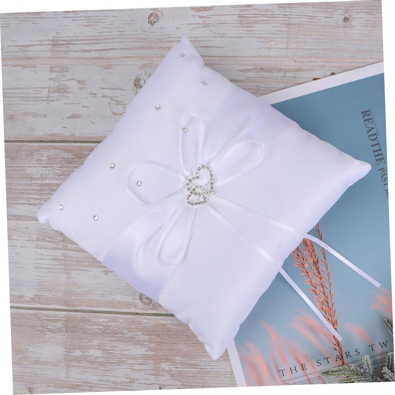 SHOWERORO Ceremony: 20x20cm Satin Ring Pillow Double Heart Buckle Wedding