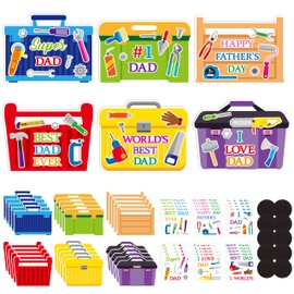Haooryx Father's Day Magnet Craft Kit - 30 Sets Make Your Own Tool Box Sticker Decor Paper Craft for Classroom Home DIY Activity Refrigerator Bulletin Board Decor Happy Father's Day Party Supply Gift