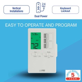 Lux Pro P711V-010 Programmable 7 Day Thermostat, 1 Heat, 1 Cool, Batteries Included