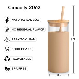 Tronco 20oz Glass Tumbler Glass Water Bottle Straw Silicone Protective Sleeve Bamboo Lid - BPA Free (Light Purple/1 Pack)