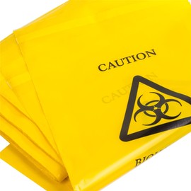 50x Yellow Biohazard Bags - 35cm x 20cm - Self Seal Clinical Sick/Vomit Disposal