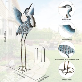 DREAMSOUL 40" Large Blue Heron Garden Statues Metal Crane Outdoor Statues Yard Art, Bird Statue for Backyard Lawn Patio Outside Decor