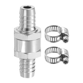 uxcell 12mm (1/2") Fuel Check Valve, Non-Return One Way Check Valve With Clamps, Aluminum Alloy Control Accessories for Petrol, Diesel, Gas, Oil, Air, Water, Silver