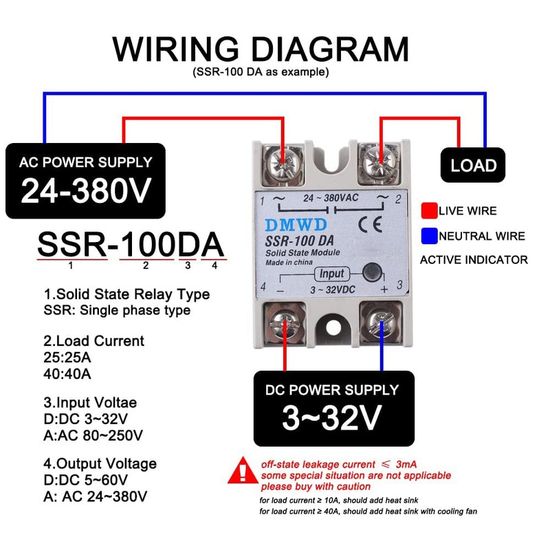 SSR-100DA Solid State Relay DC to AC (Input 3-32V DC