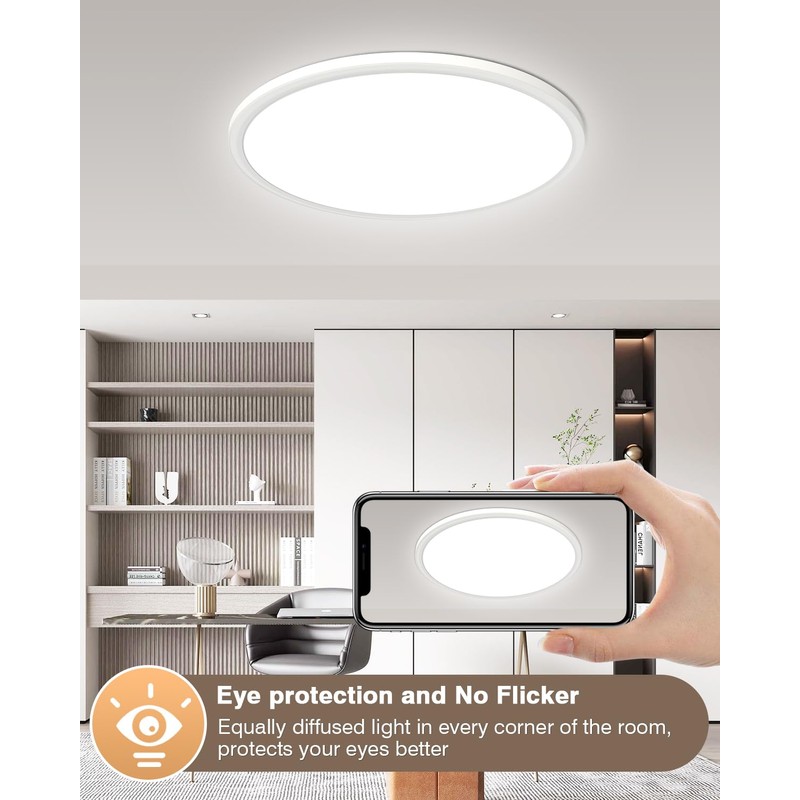 Bowfar LED Ceiling Light, 24 W Round Ceiling Light Flat