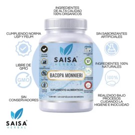 Bacopa Monnieri 450 Mg | 120 Cápsulas | Saisa Herbal | Suplemento Cognitivo Natural | Memoria, Enfoque y Claridad Mental | Premium
