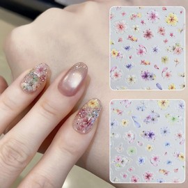 Chisafly Nail Sticker, Flower Nail Sticker, Pressed Flowers, Petals, Flowers, Spring, Floral Pattern, 3D, Colorful, Flower Embossed