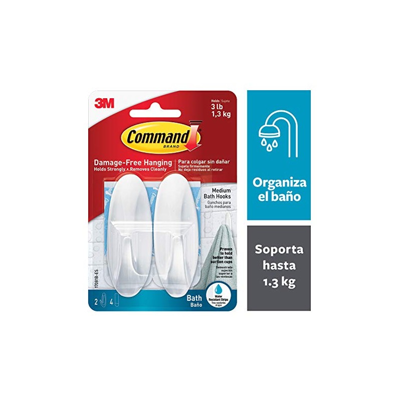 3M Command Gancho para Baño, Mediano (Modelo 17081B)