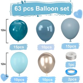 Blue Balloons, Blue and Gold Balloons,60pcs 12In Dusty Blue Teal Slate Blue and Aqua Blue with Gold Confetti Balloons Latex Balloons for Baby Shower Boho Birthday Brida Wedding Party Decorations