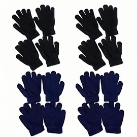 SDXCJY 8 Pairs Kid's Thermal Winter Knitted Cotton Gloves,Kid's Sports Gloves Kid's Cotton Gloves for Windproof Outdoor Anti-slip Gloves Warm Bike Riding Football Walking Ski. (Black and Navy blue)