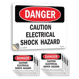 Caution Electrical Shock Hazard OSHA Danger Vinyl Decal Label 5 Inch x 3.5 Inch - 10 Pack