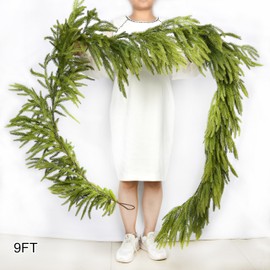 9FTx1 Real Touch Norfolk Pine Garland Artificial Faux Greenery Garlands Christmas Norfolk Pine Garland for Christmas Holiday Seasonal Indoor Mantle Decor (1, 9FT)
