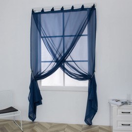 MUMFAS Navy Blue Tab Top Sheer Curtains 72 Inches Length for Bedroom Boys Light Filtering Semi Voile Sheer Privacy Drapes for Living Room Gazebo Indigo Blue 52X72 Inches 2 Panels