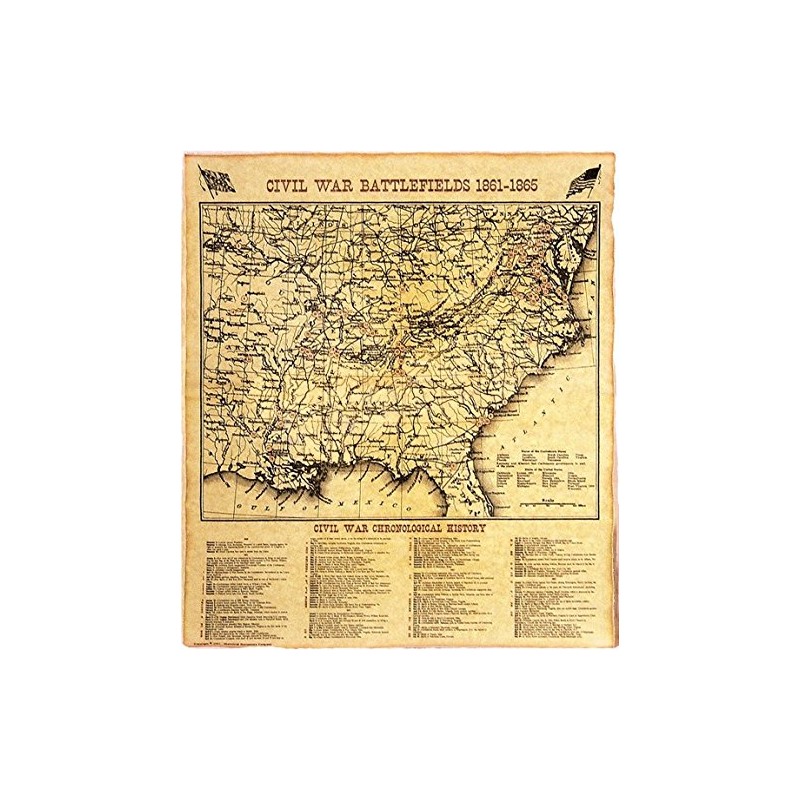 Historical Documents Civil War Battle Map 1861-1865 Replica Document, Greyscale,