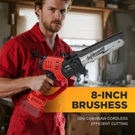 Mini Chainsaw Cordless for Milwaukee Battery, 8 Inch 20V Battery Powered, (NO Battery) Brushless Electric Chainsaw Powered, Hand Held Chain Saw for Wood/Trees Trimming,Household and Garden Gifts