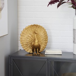 Deco 79 Polystone Peacock Handmade Sculpture, 12" x 7" x 12", Gold