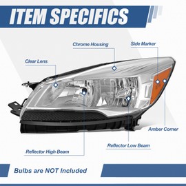 Auto Dynasty Headlights Assembly Compatible with 2013-2016 Ford Escape, Driver Left Side Halogen Headlamp Replacement, OEM Factory Style FO2502309, SAE/DOT Approved, Chrome Housing Amber Corner