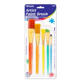 BAZIC Products Paint Brushes Set Nylon Bristle Brush, Flat Angled Paintbrushes for Acrylic Oil Watercolor Gouache Art Painting (5/Pack), 1-Pack