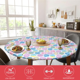 Covers For The Home Deluxe Elastic Edged Flannel Backed Vinyl Fitted Table Cover - Easter Pattern - Extra Large Round Best for 57"- 65" Round