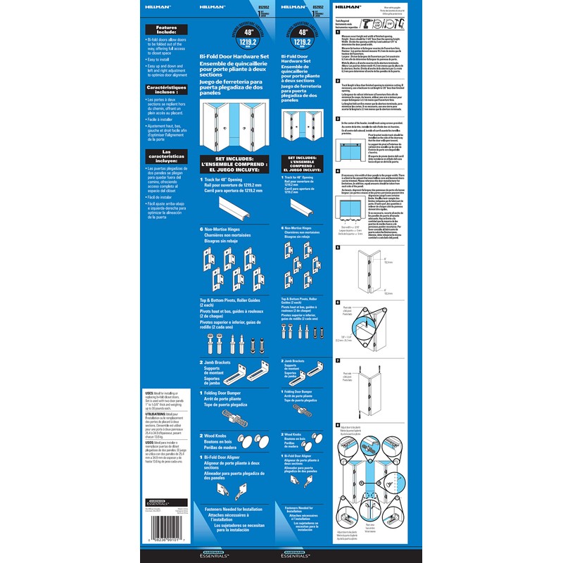 Hardware Essentials Bi-Fold Door Hardware Set 48 Inch Opening, 1"