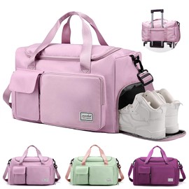 Travel Duffel Bag for Women Men, Sports Gym Bag with Shoes Compartment, Waterproof Travel Bag Overnight Bag with Dry Wet Separated Pocket, Carry Luggage Bag for Weekender, Sports, Gym, Travel (Purple)