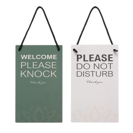 PATIKIL Please Do Not Disturb Door Hanger Sign, PVC Double Sided Welcome Please Knock Door Sign Decor for Office, Meeting, Session, Home, Recording, Green White, 10" x 5"
