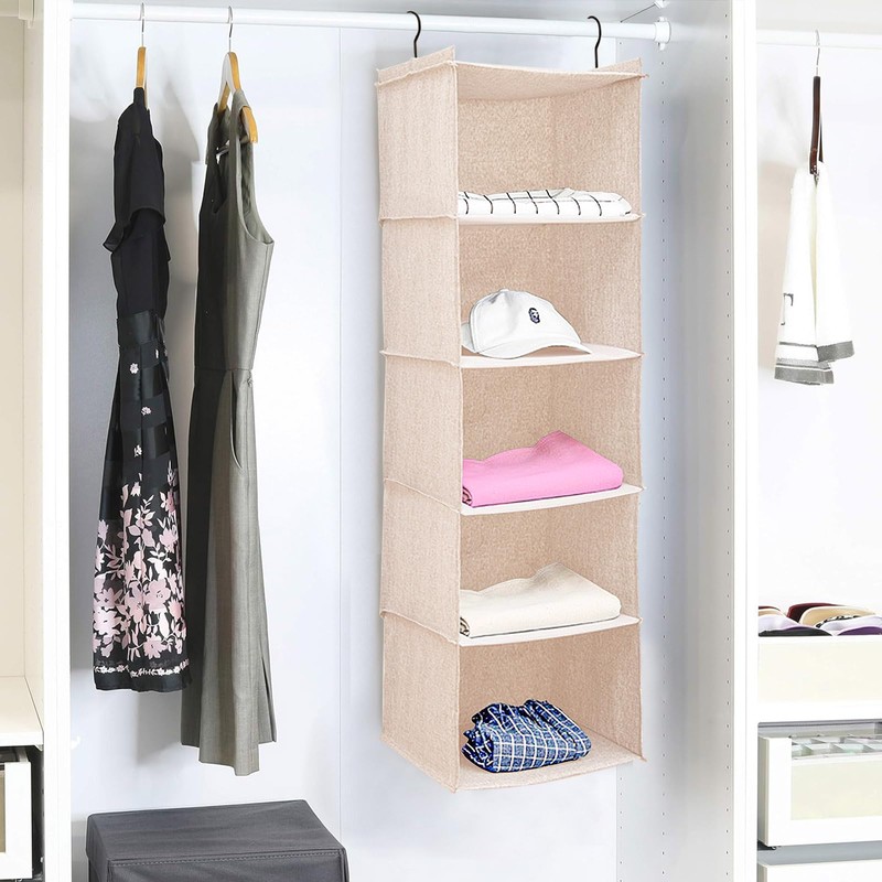 BOMEI PACK Beige Hanging Wardrobe Closet Organizer Shelves with 5