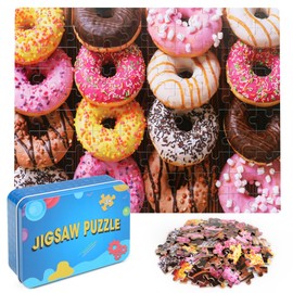 LELEMON 100 Pieces Donut Jigsaw Puzzle for Kids Ages 4-8 Sweet Colorful Donut Jigsaw Puzzles in a Metal Box Children Boys Girls Learning Educational Puzzles Toys