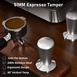 51MM Espresso Tamper, 100% Stainless Steel Coffee Tamper with Balancing Principle & Ergonomic, 51MM Tamper with 15ml Spoon, Espresso Hand Tamper Fits all 51MM Portafilter for Premium Barista and Home
