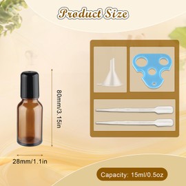 Mirrline 12 Pcs Essential Oil Roller Bottles Amber Glass Roller Bottles Refillable Cosmetic Vials Containers with Stainless Steel Roller Balls & Black Lid - 15ml/0.5oz