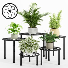 NUZZERO NUZZERO Metal Plant Stand Indoor Outdoor,Indoor Plant Stands for patio rust proof,Heavy Duty Flower Pot Stands for Multiple Plant,Black Potted Plant Holder for Garden Home (5 Pack Black)