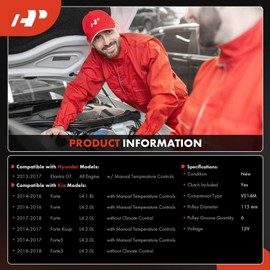 A-Premium Air Conditioner AC Compressor with Clutch Compatible with Kia Forte 2014-2018 1.8L 2.0L, Forte 2017-2018 2.0L, Forte Koup 2014-2017 2.0L, Forte5 2014-2018 2.0L & Hyundai Elantra GT 2013-2017