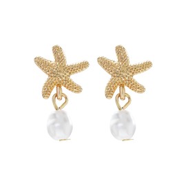 Gold Shell Drop Earrings for Women Baroque Pearl Seashell Starfish Dangle Earrings Ocean Beach Earrings Summer Jewelry Gift for Women (Starfish)