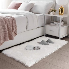 Ultra Soft Faux Fur Area Rug White Fluffy Rug Plush Chair Cover Seat Pad Fuzzy Carpet Furry Beside Rugs for Bedroom Floor Sofa Living Room 2x4 Feet SERISSA (Rectangular,White)