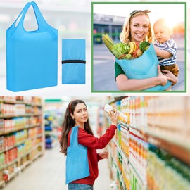 GliCraft 100 Pack Grocery Bags 15" x 15.5" Heavy Duty Reusable Shopping Bags Bulk with Handles 50 Lbs Machine Washable Lightweight Grocery Bags Folding Reusable Bags Totes for Women Kitchen(Blue)