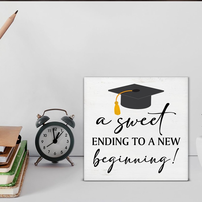 Graduation Wood Block Sign a Sweet Ending to a New