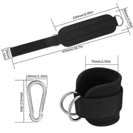 YiPHomn Pack of 2 Foot Loops, Cable Pulls with D-Rings, Foot Cuffs, Foot Straps and Carabiners for Cable Pull, Fitness Training, Lifting Straps for Leg Training on the Pulley