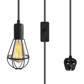 6M Pendant Light Ceiling Lighting Fitting,E27 Lamp Holder Suspended Kit with Plug in Cord,Vintage Industrial Plug in Ceiling Lights, Retro Cage Hanging Lights Plug in Pendant Lights for Garage, Loft